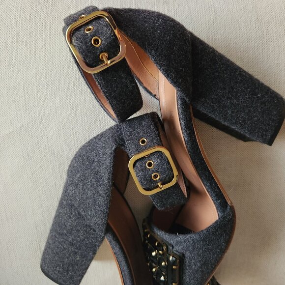 Sz10 Marni Dark Gray Felt Jeweled Ankle Strap Sandals - EUC (worn once) - Picture 8 of 16